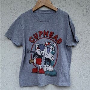 Heather grey Cuphead (and Mugman) T shirt.